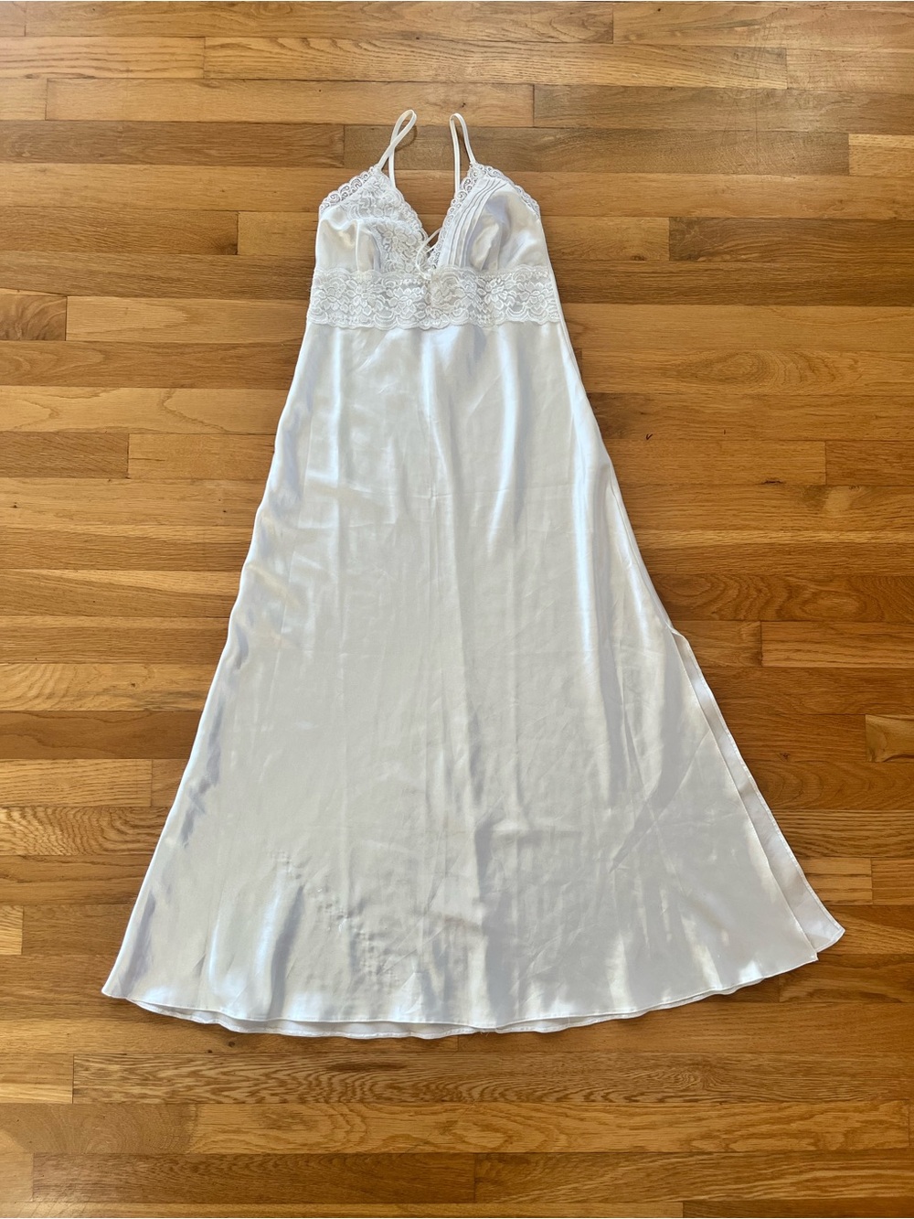 Pierre Cardin White Satin Slip with Lace Accents